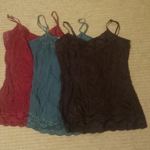 Three lace top camies